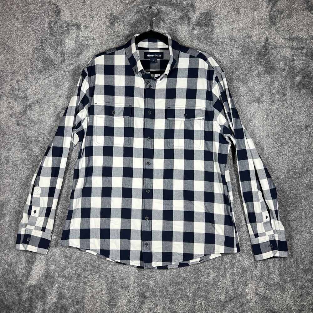 Mizzen + Main Shirt Mens XL Blue Check Button Up Long Sleeve Slim Stretch